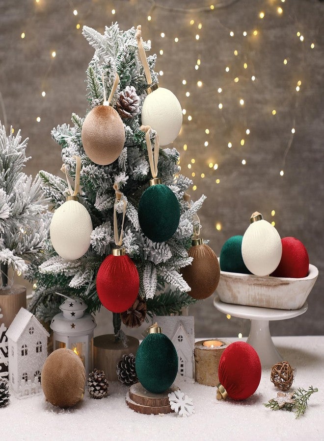 مجموعة زينة عيد الميلاد من سيمجوينج، 12 قطعة، كرات مخملية محايدة، 3.15 بوصة، كرات مخملية مزينة بألوان الزمرد الأخضر والأحمر والبني والأبيض، زينة عصرية لشجرة عيد الميلاد وإكليل الزهور المنزلي - Image 4